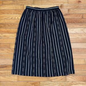 Vintage 1970s Wool Blend Career Guild Midi Black Striped Skirt Size 16